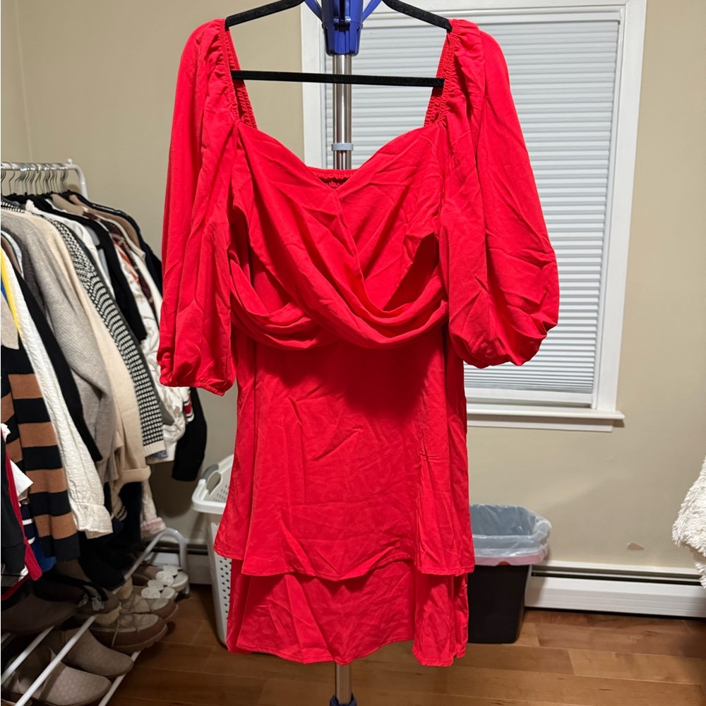 SHEIN Curve Size 2xl- Red Puff Sleeve Dress